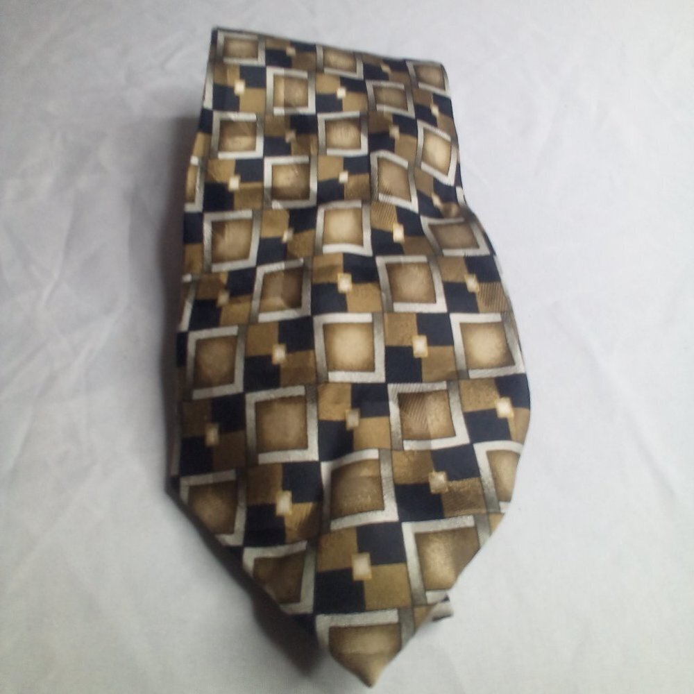 Via Europa Tie Necktie Men Silk Geometric Gold Silver Black